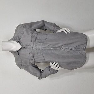 GAP 1969 Gray Western Grunge Long Sleeve High Low Button Down Shirt Size M